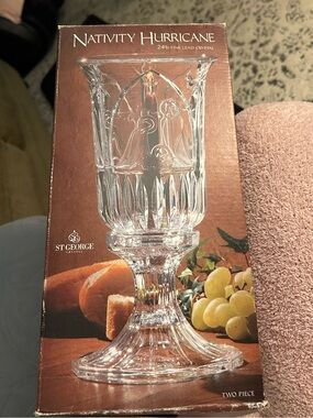 George Clear Crystal Nativity Hurricane Candle Holder